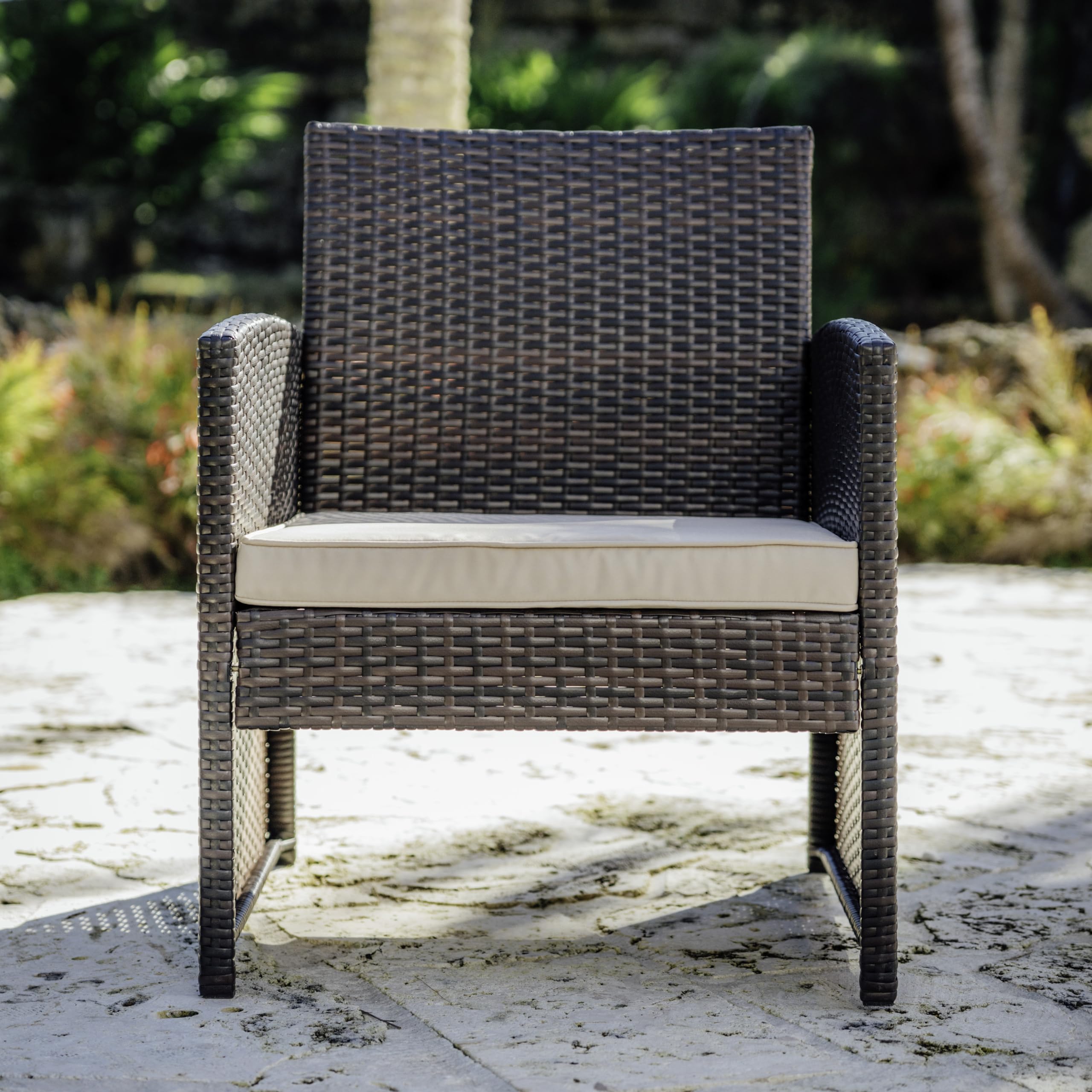 Wicker Outdoor Furniture Set - 3 Piece Patio Bistro Set (Brown/Beige)