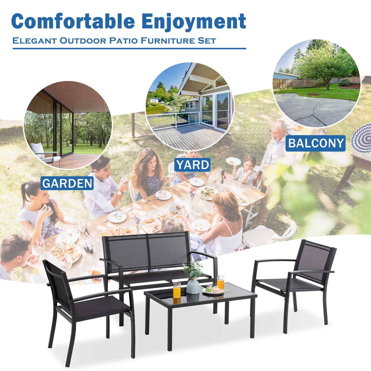 Outdoor Patio Conversation Sets with Glass Coffee Table