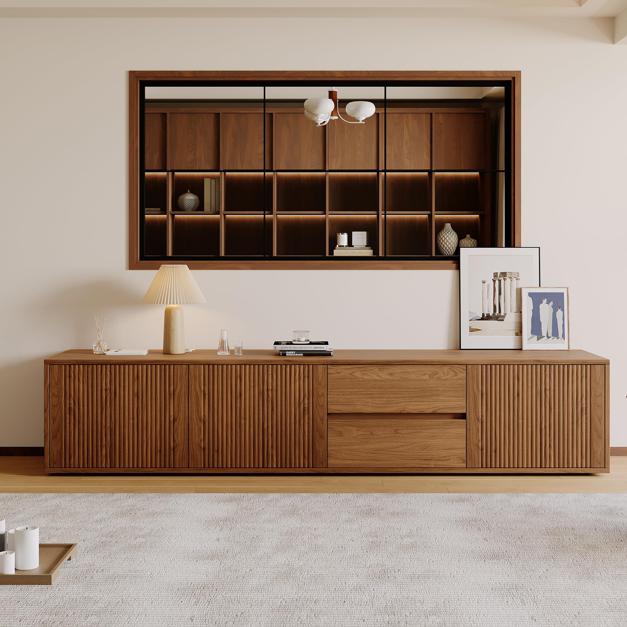 79" Mid-Century Modern TV Stand with Fluted Door Storage