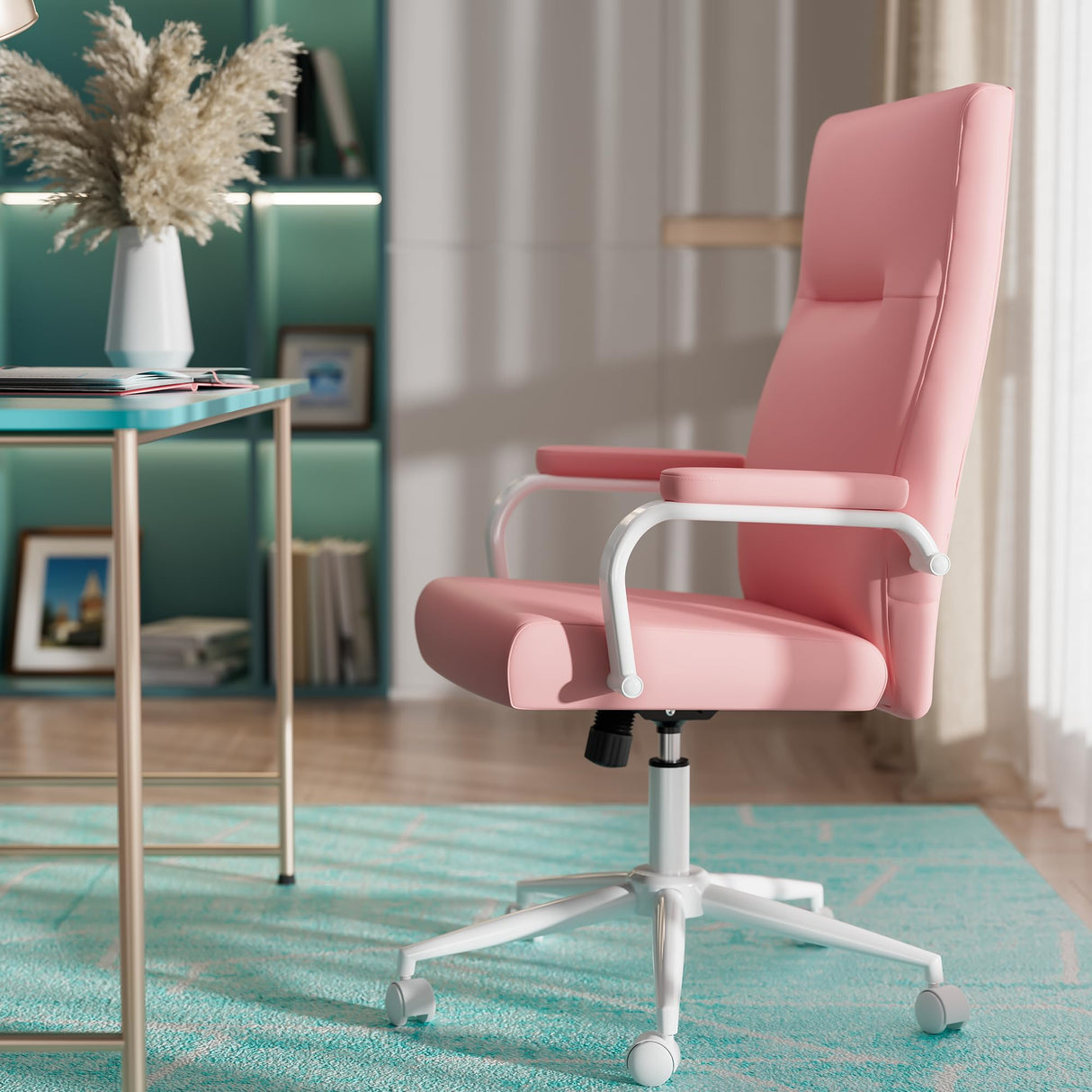Pink Office Desk Chair with Memory Foam & Lumbar Support
