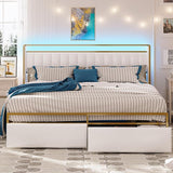 Twin Size Bed Frame with Armrests Headboard & RGB Light, Upholstered Twin Size