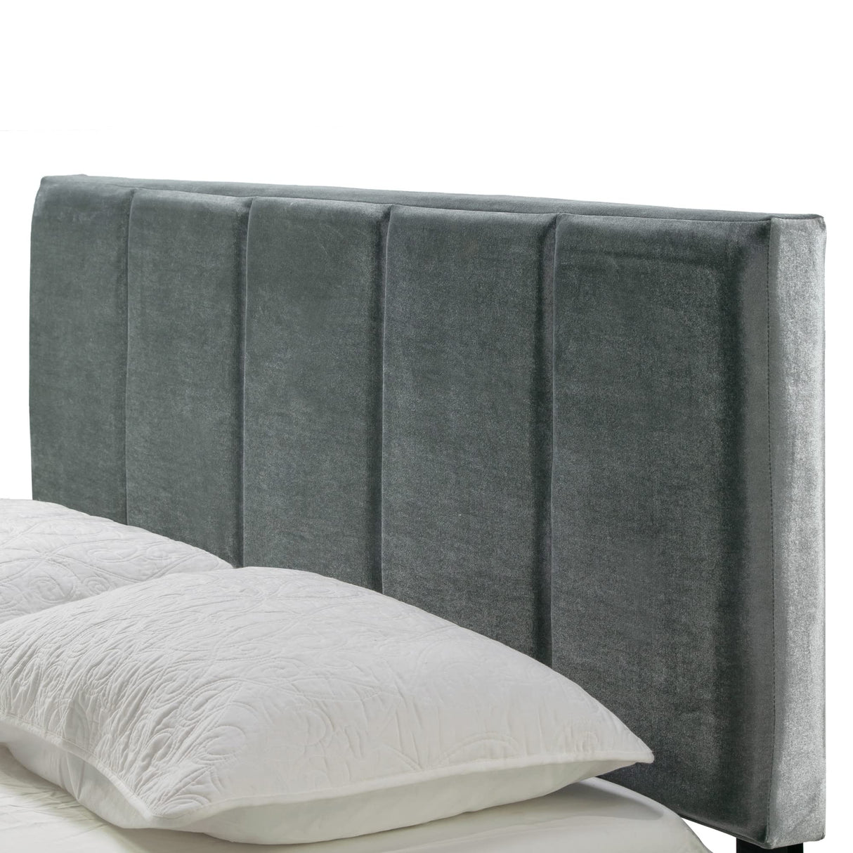 Silver Grey Velvet Queen Bed with Line Stitch Tufting