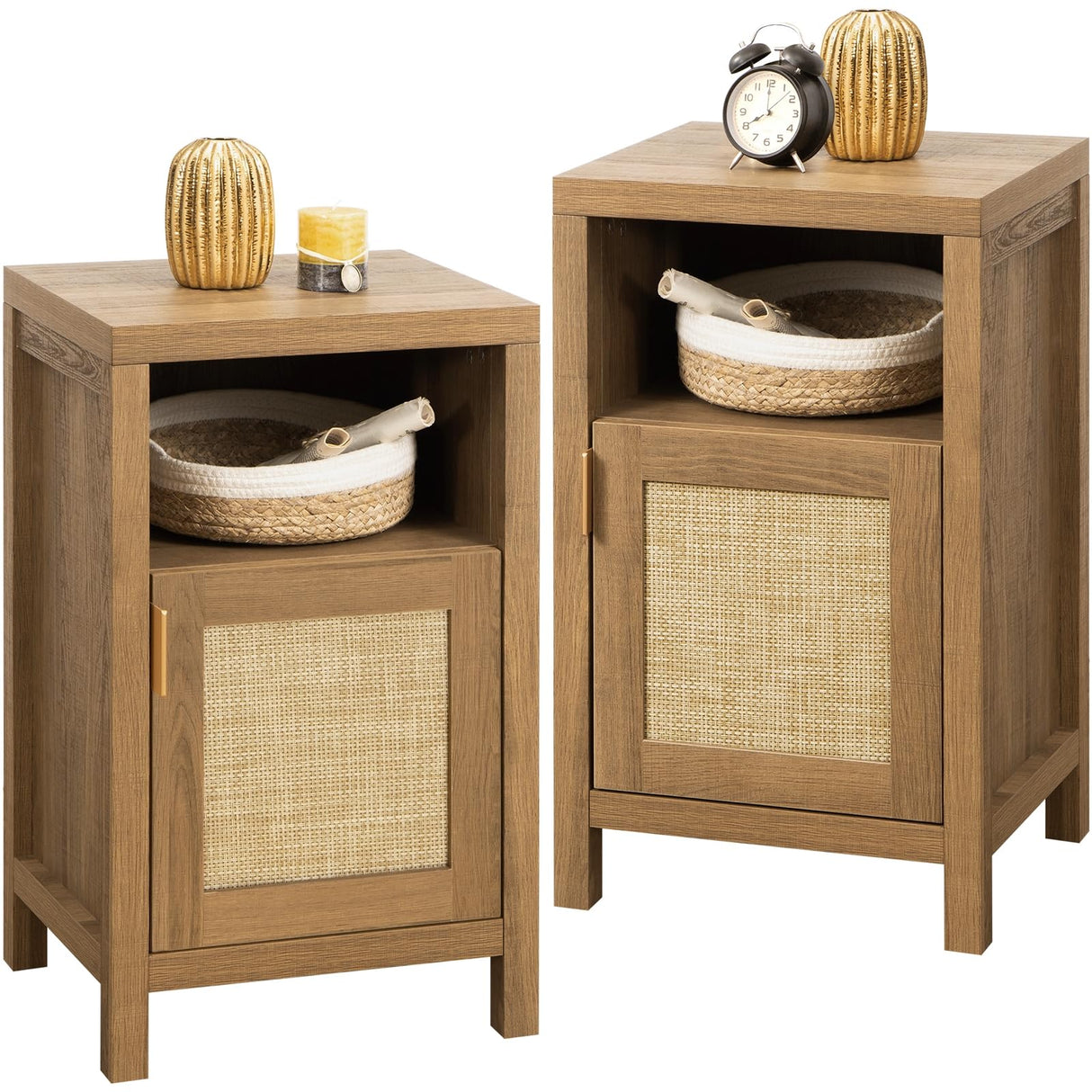 Tall Nightstand Set of 2 - Rattan Night Stand Farmhouse Bedside Table Boho End Table