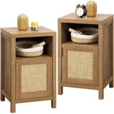 Tall Nightstand Set of 2 - Rattan Night Stand Farmhouse Bedside Table Boho End Table