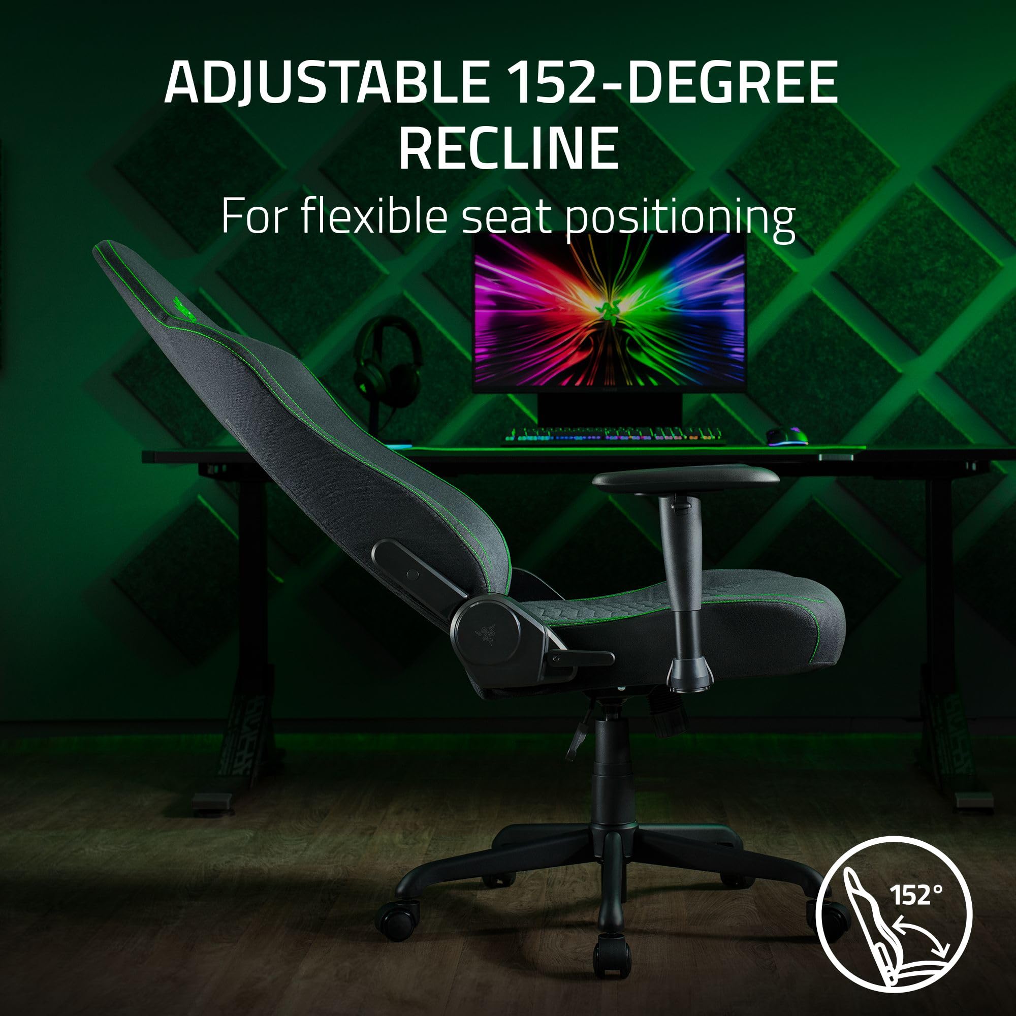 Razer Iskur V2 X Ergonomic Gaming Chair: Built-in Lumbar Support - Widened Seat Base - High Density Foam Cushions - Adjustable 152 Degree Recline - 2D Armrests - Plush Fabric Finish - Black