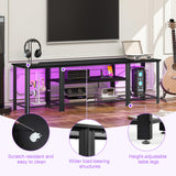 Industrial Metal TV Stand with RGB LED Lights & Power Outlets