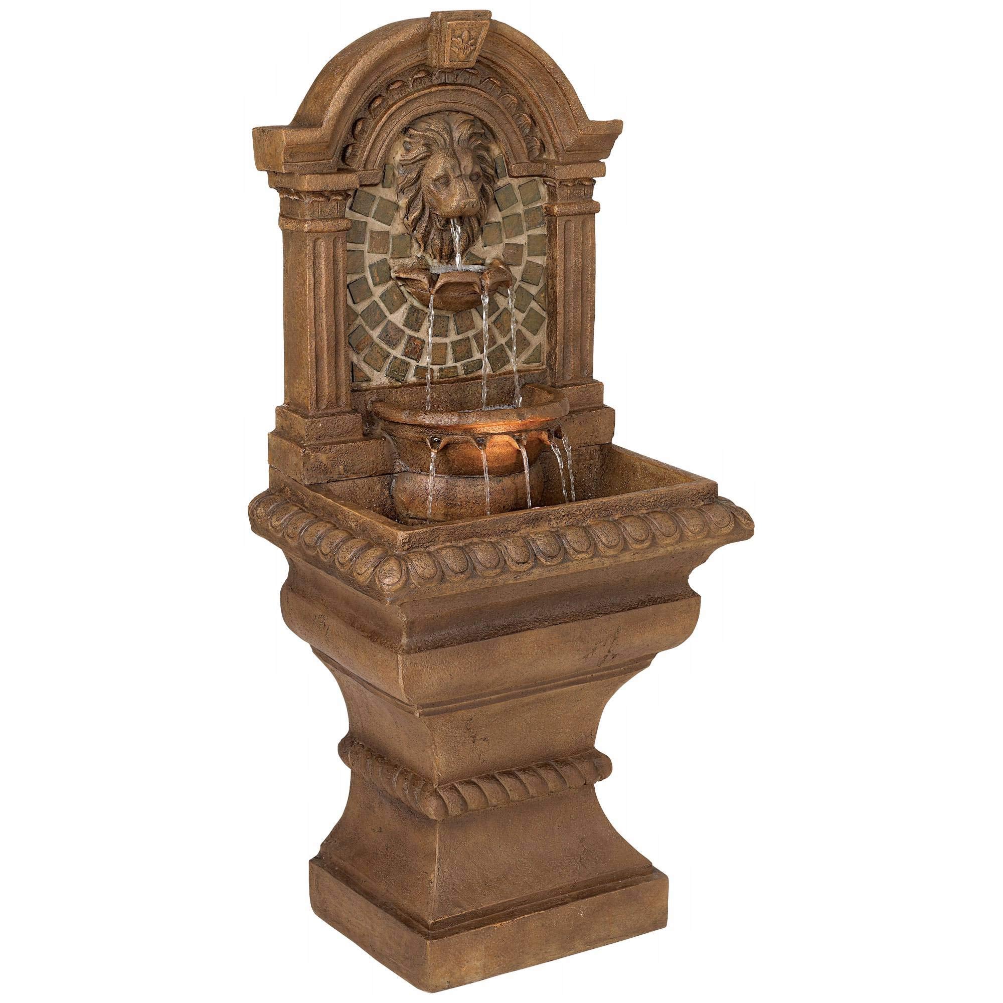 Royal Lions Head Mediterranean Outdoor 3 Tiered Wall Water Fountain 51" High