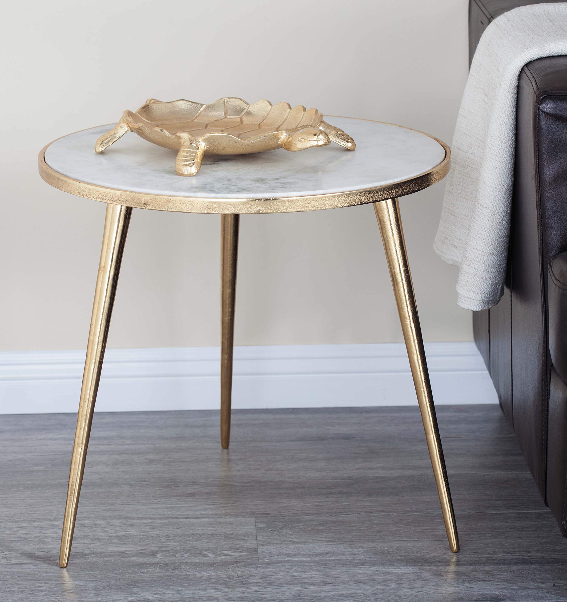 Aluminum Metal Side End Accent Table End Table with Marble Top