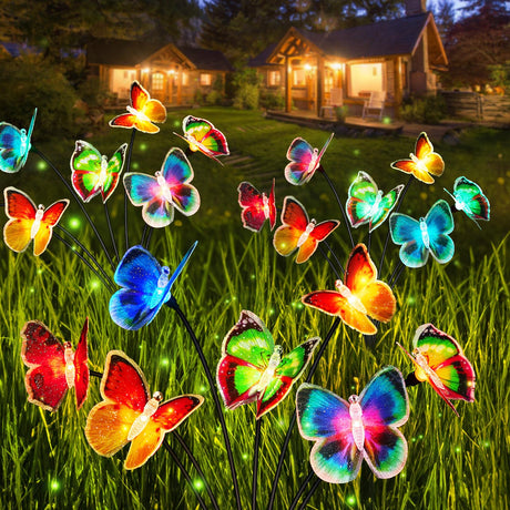 Solar Garden Lights, 3 Pack Lifelike Swaying Butterfly Solar Lights for Outside