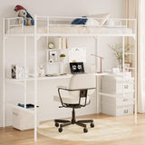 Twin Size Loft Bed with Desk, Multifunctional Metal Loft Bed Frame with Ladder and Full