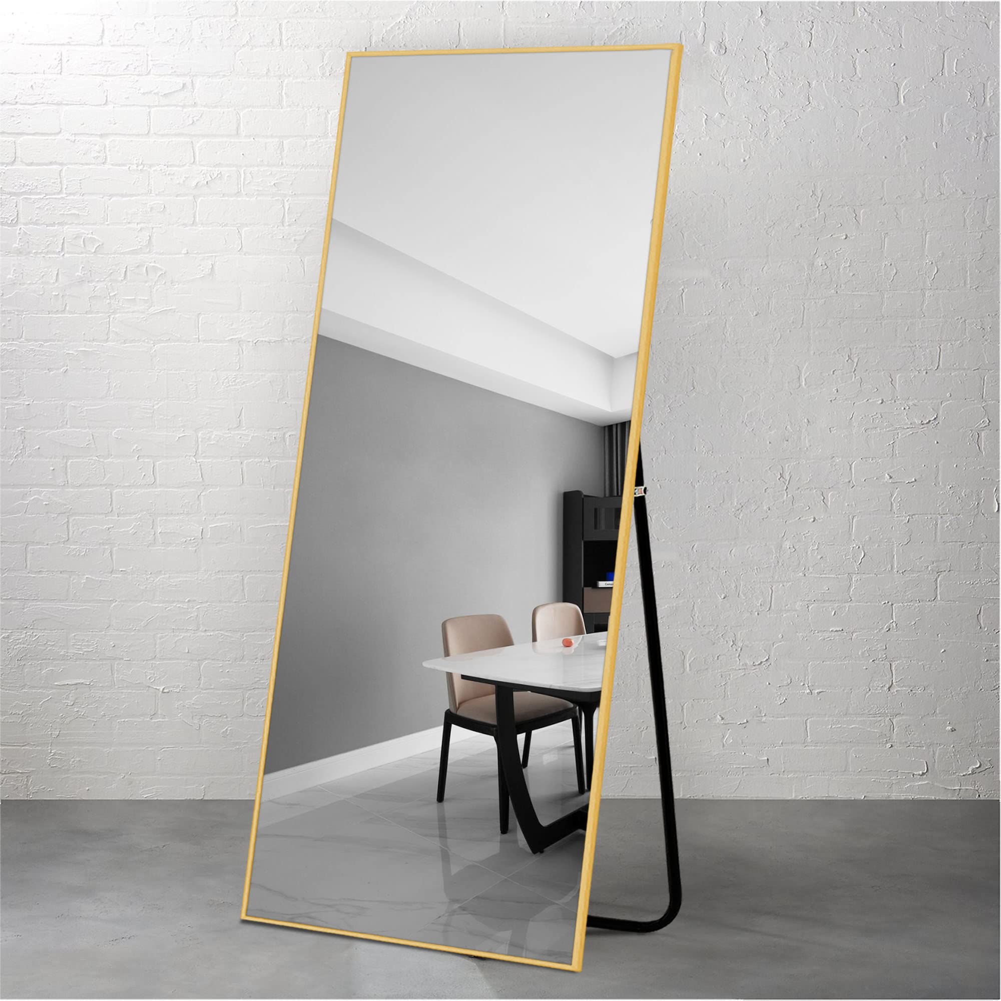 Full Length Mirror with Gold Aluminum Frame - 59" x 16" Wall Mounted or Standing