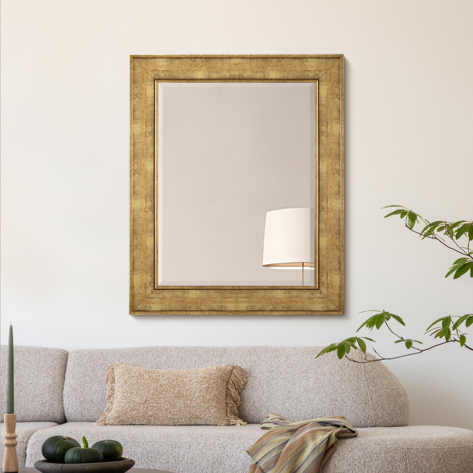 Antique Gold Pave Textured Beveled Framed Vanity Mirror, Accent Decorative Mirrors