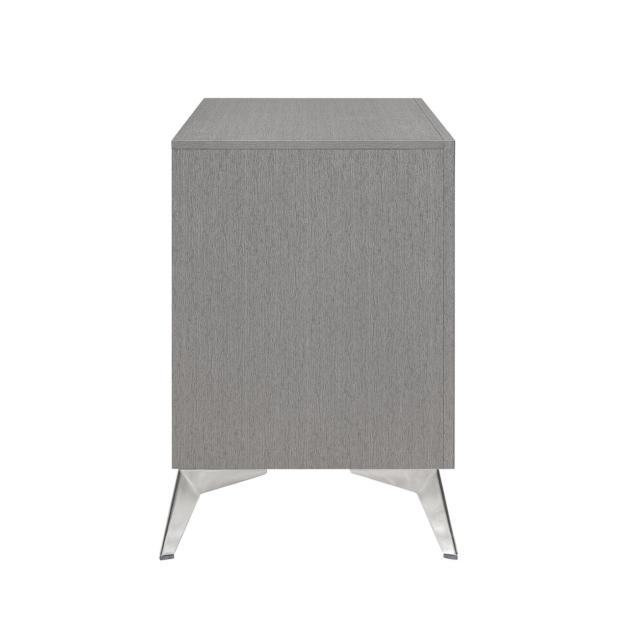 2 Drawer Embossed Smooth Gray Wood & Silver Trim Nightstand