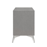 2 Drawer Embossed Smooth Gray Wood & Silver Trim Nightstand