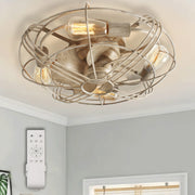 Caged Farmhouse Bladeless Ceiling Fan with Light and Remote
