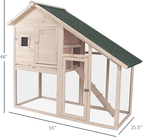 55" L 2-Tier Wooden Rabbit Hutch Bunny Cage Small Animal House with Ramp