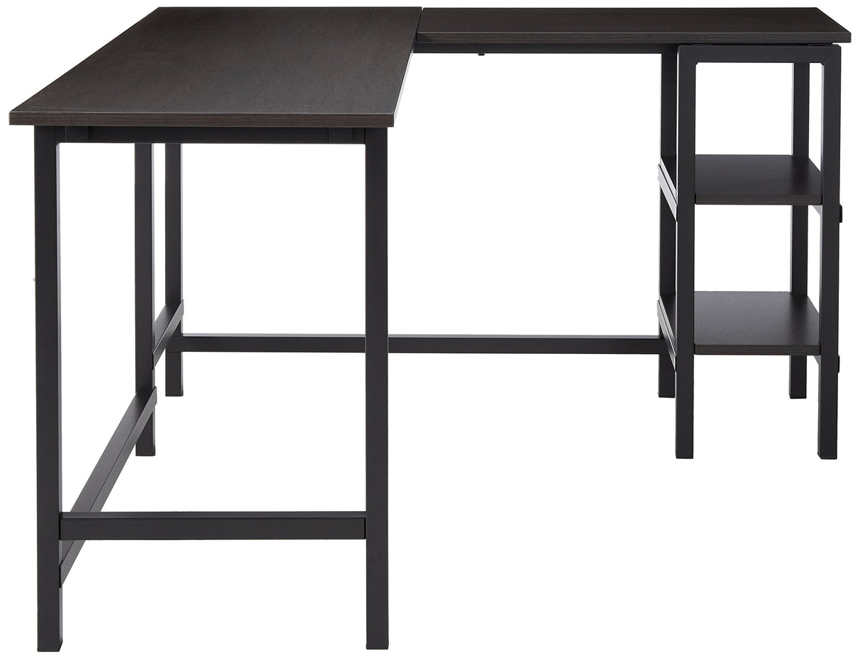 Luke 53 Inch Black Metal Corner Desk with Storage Shelves, L-Shaped Computer Desk