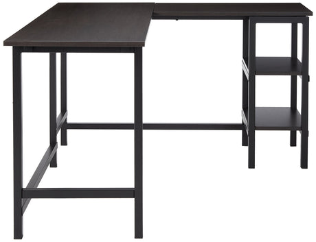 Luke 53 Inch Black Metal Corner Desk with Storage Shelves, L-Shaped Computer Desk