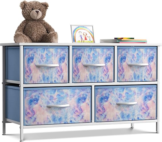 Kids Dresser with 5 Drawers - Storage Chest Organizer Unit with Steel Frame