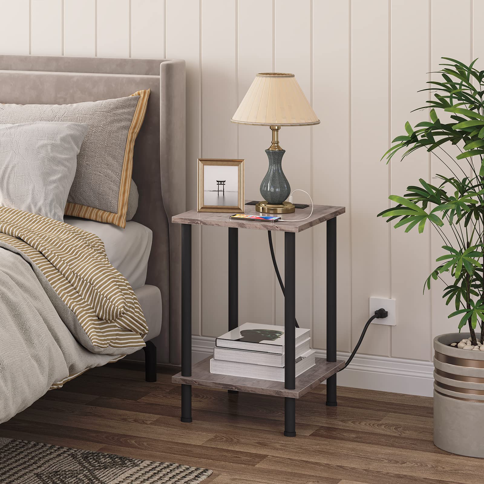 Nightstand with 2-Layer Storage Shelves