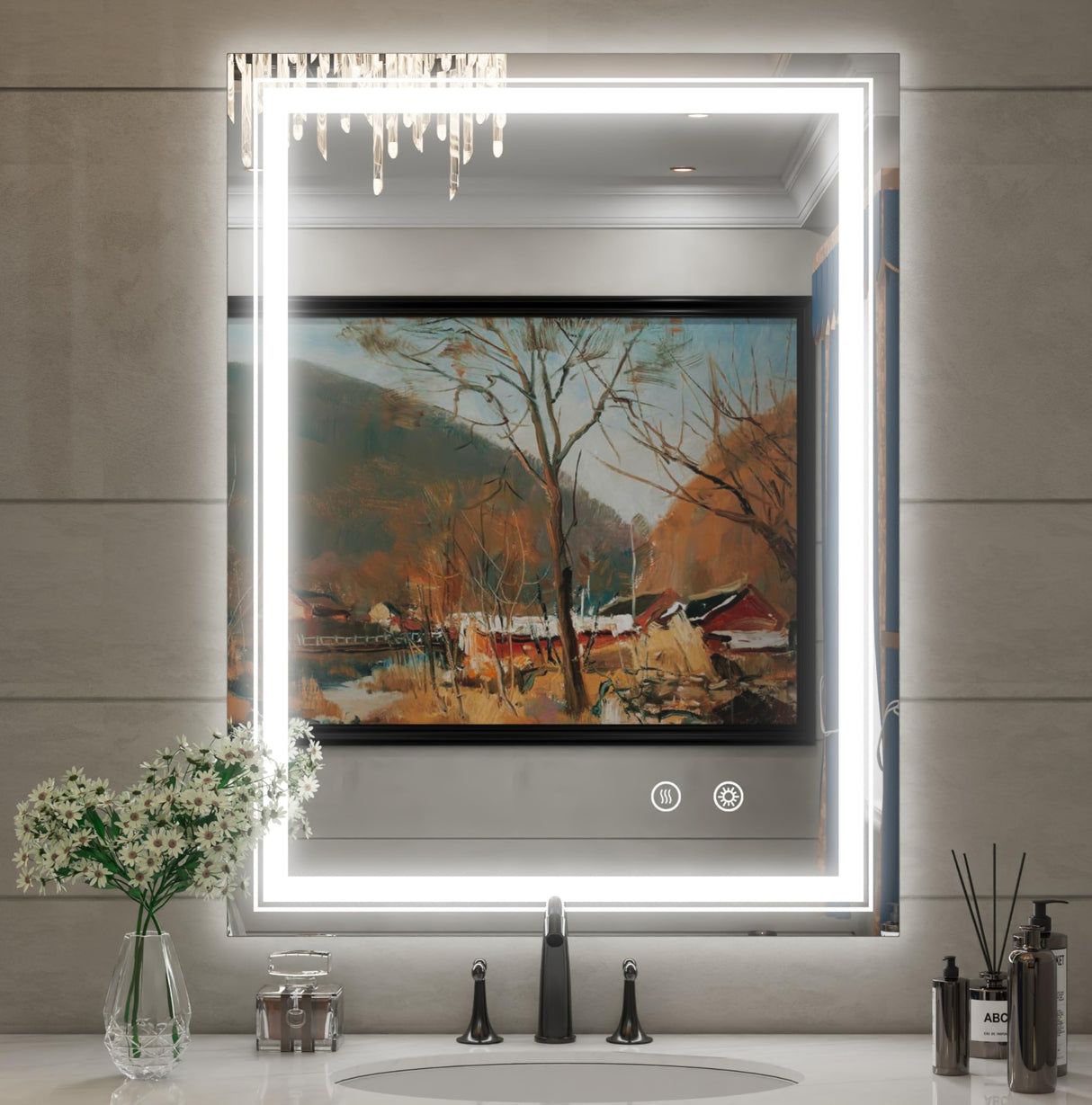 LED Bathroom Mirror, 28 x 36 Inch Anti-Fog Lighted Bathroom Mirror, Wall Mounted