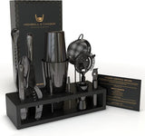 Bartender Kit with Black Bamboo Stand Beautiful Cocktail Shaker Set and Bar Tools