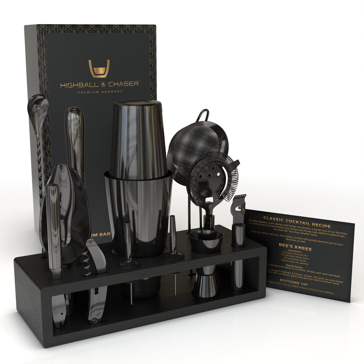 13-Piece Gunmetal Black Stainless Steel Boston Cocktail Shaker Bar Tool Set