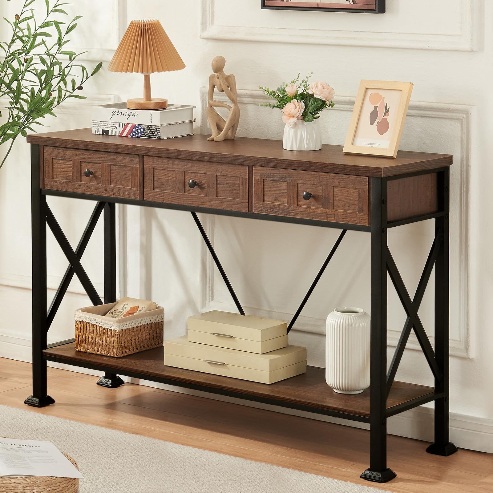 Entryway Table, Rustic Console Table with 3 Drawers for Entry