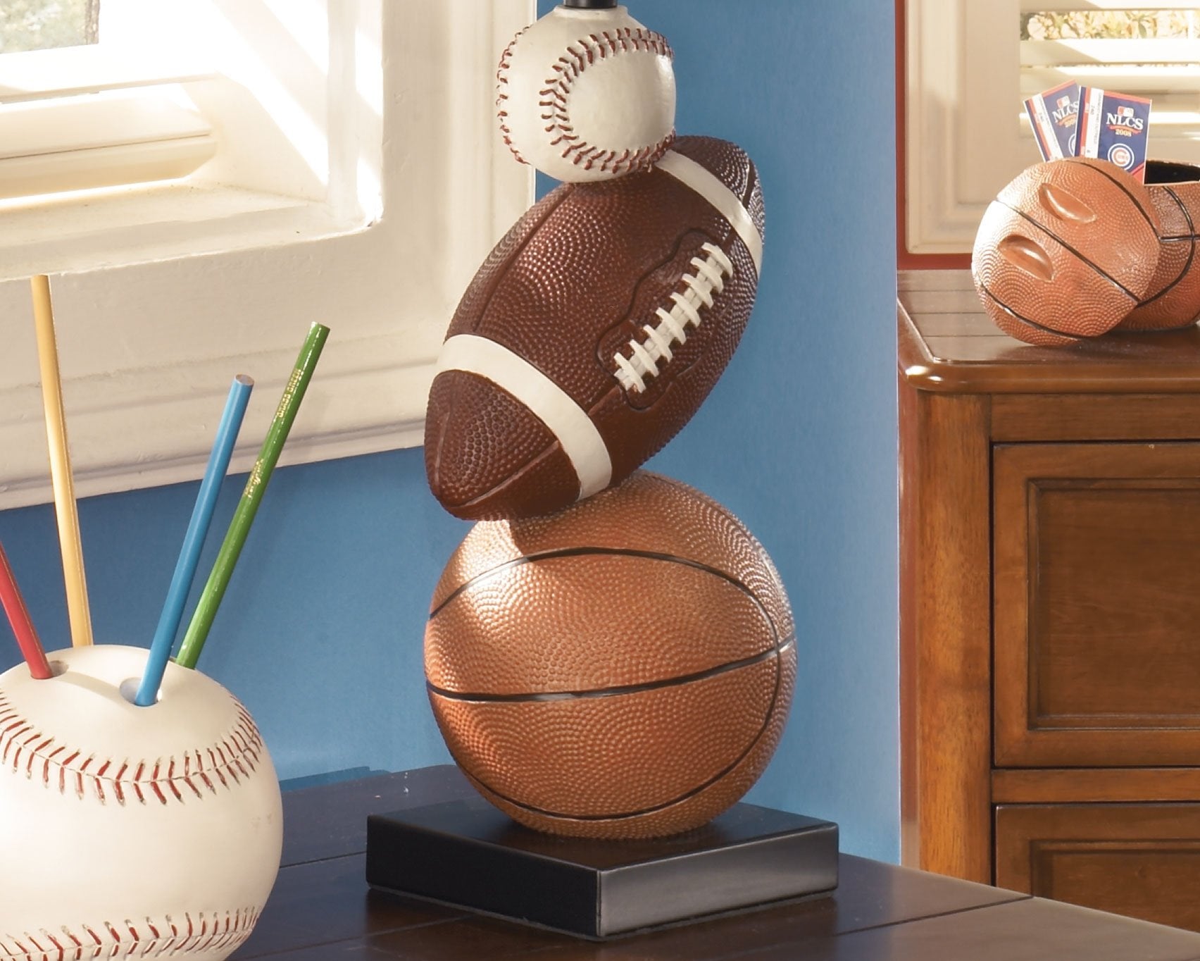 Youth Athletic Table Lamp - Baseball & Football Design 24"