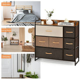 7 Drawer Dresser Storage Tower with Foldable Fabric Drawers, Steel Frame & Wooden