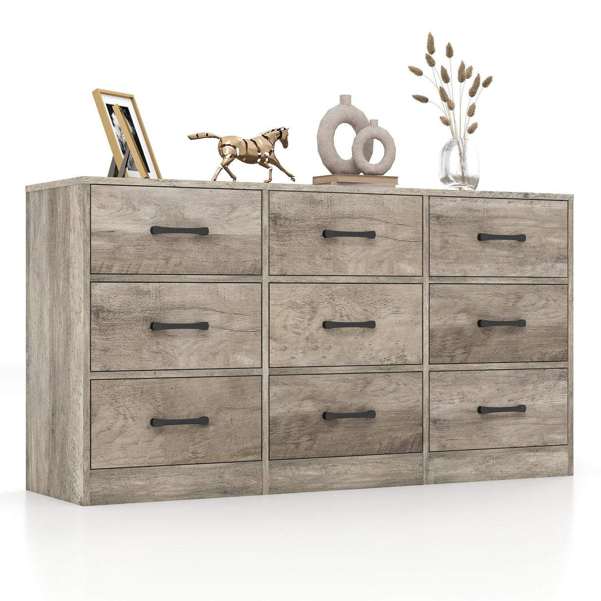 9 Drawer Dresser for Bedroom,Wood Chest of Drawers,Grey Dresser TV Stand with Steel Frame for Storage and Organization,Large Fabric Dresser for Kids Bedroom,Living Room,Nursery,Closet