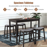 COSTWAY 5-piece Dining Table Set for 4, Counter Height Breakfast Table and Upholstered 4 Saddle Stools, Space-saving Design, Rubber Wood Pub Dinette Set for Bistro Dining Room Small Space, Black+Grey