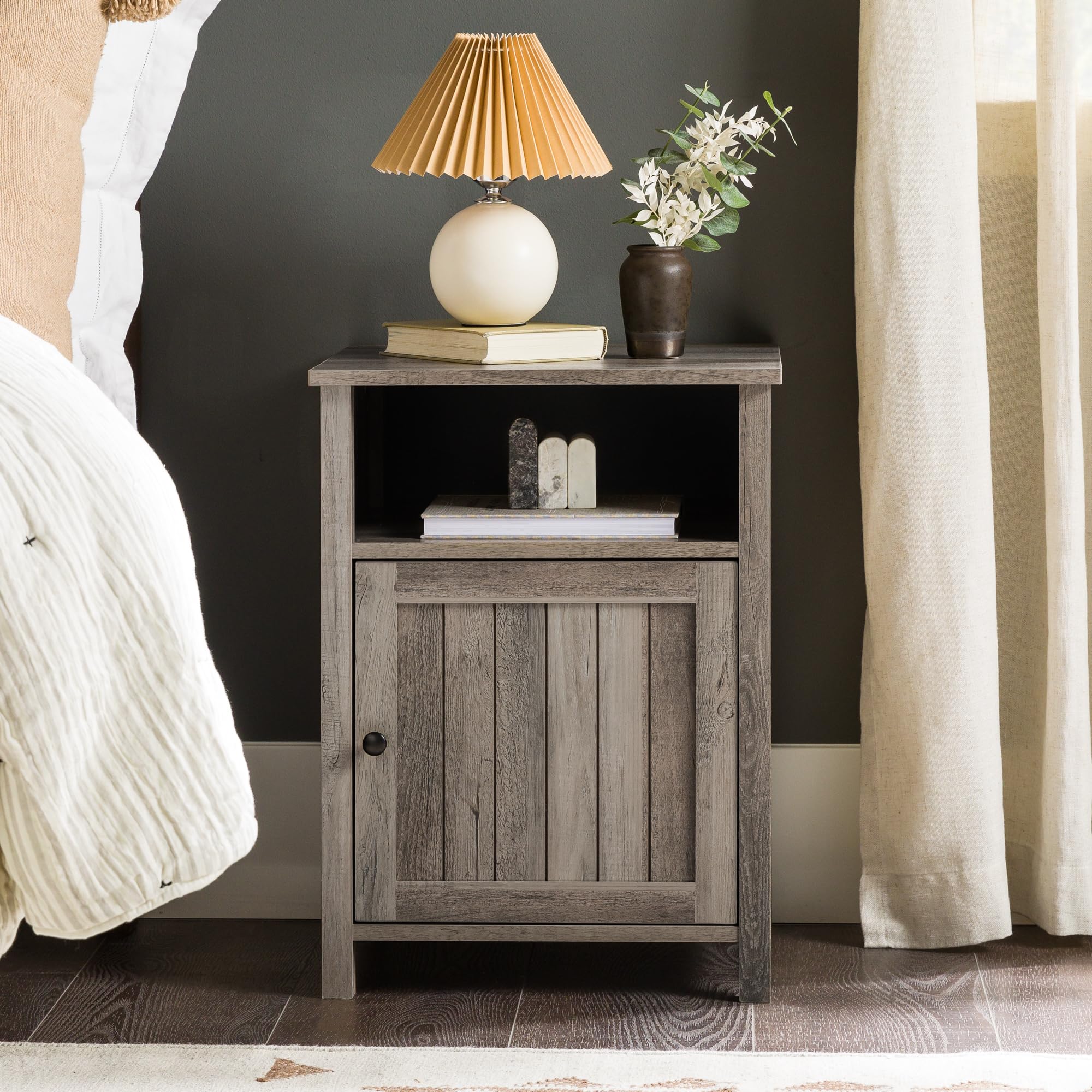 Modern Farmhouse Grooved Door Wood Side Accent Table