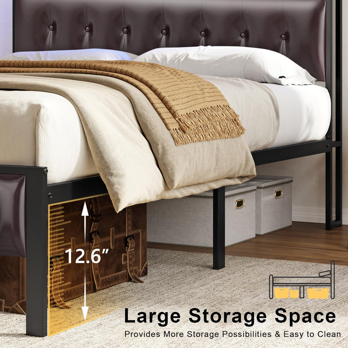 Bed Frame Queen Size with Storage Headboard Platform Bed Frame