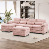 OUYESSIR 114" U Shape Sectional Sofa Cloud Couch for Living Room, Upholstery Comfy Modular Sofa, 4 Seat Chenille L-Shaped Sleeper Sofa with Chaise Lounge, Ottoman & Pillows, Light Pink