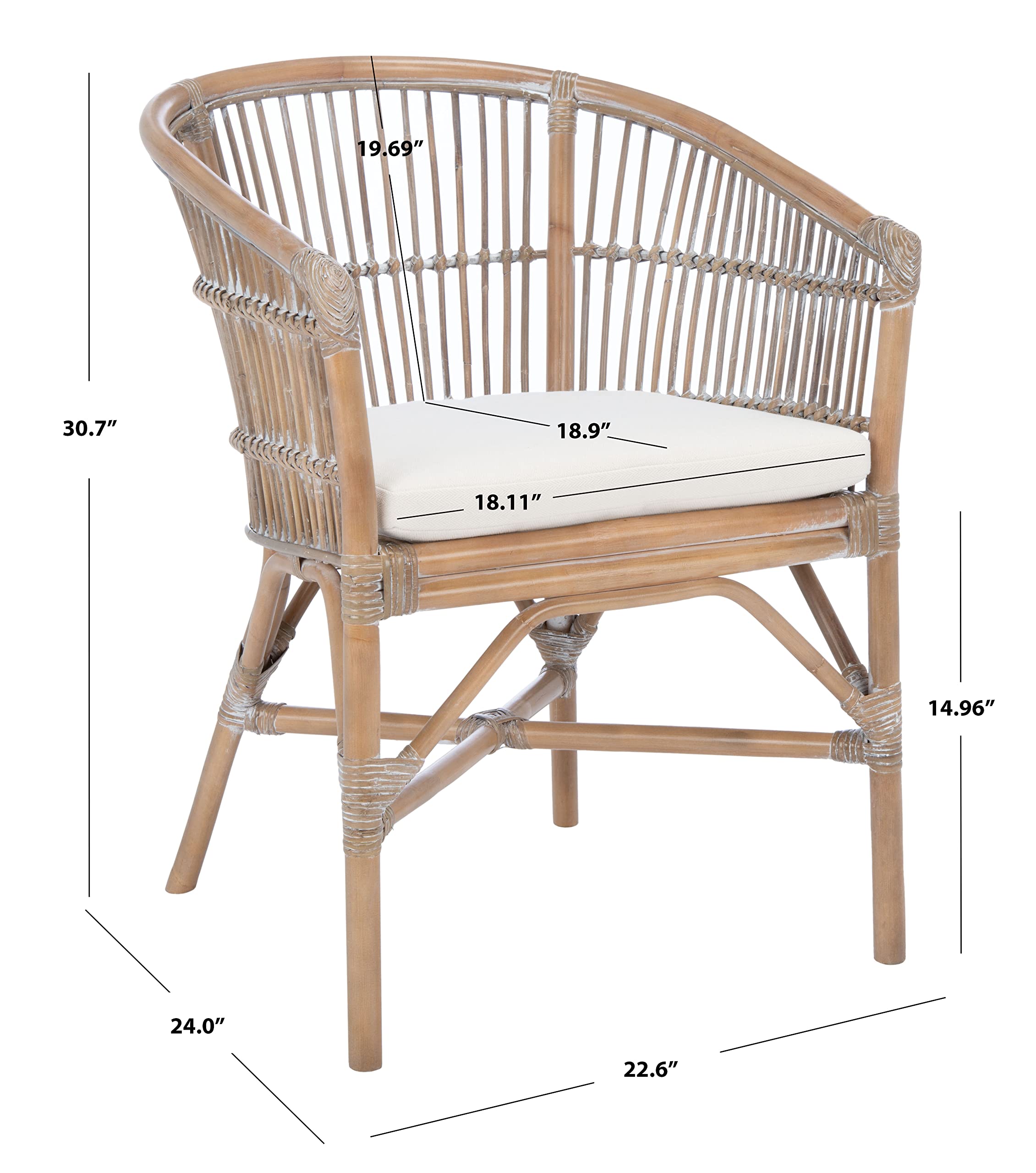 Home Collection Olivia Grey Rattan Cushion Accent Chair, 0, White Washed/White