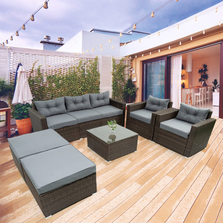 Patio Rattan Wicker Outdoor Conversation Set with Thick Cushions