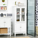 Bathroom Floor Cabinet with 2 Storage Cabinets, Tempered Glass Door