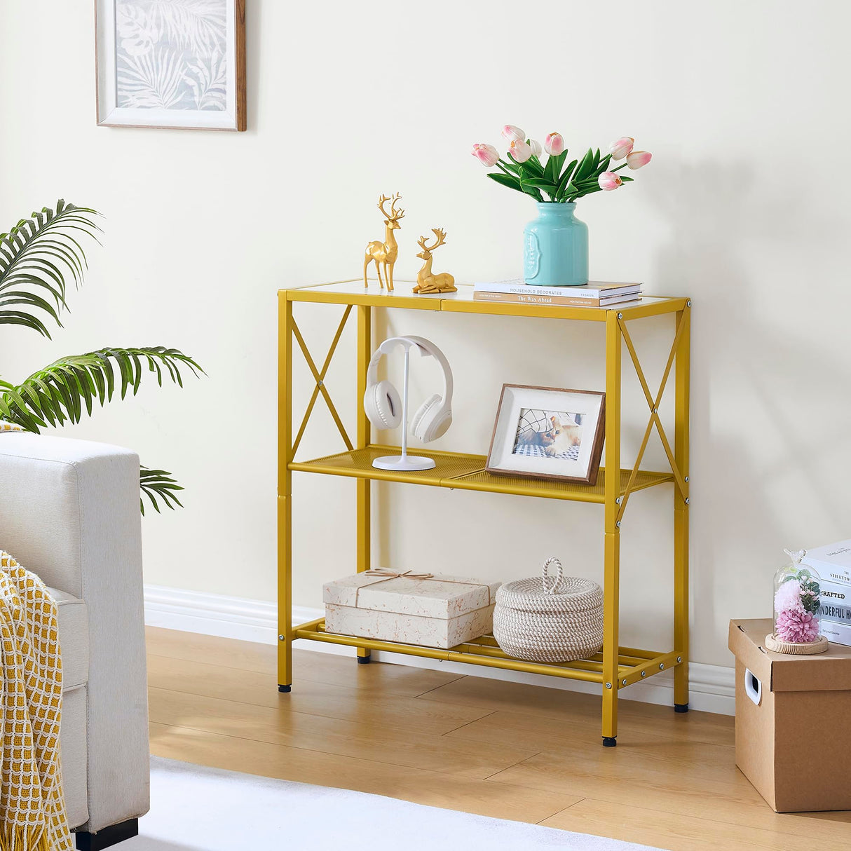 Industrial Console Table, 3 Tier Entryway Table, Metal Frame, Sofa Table with Shelf