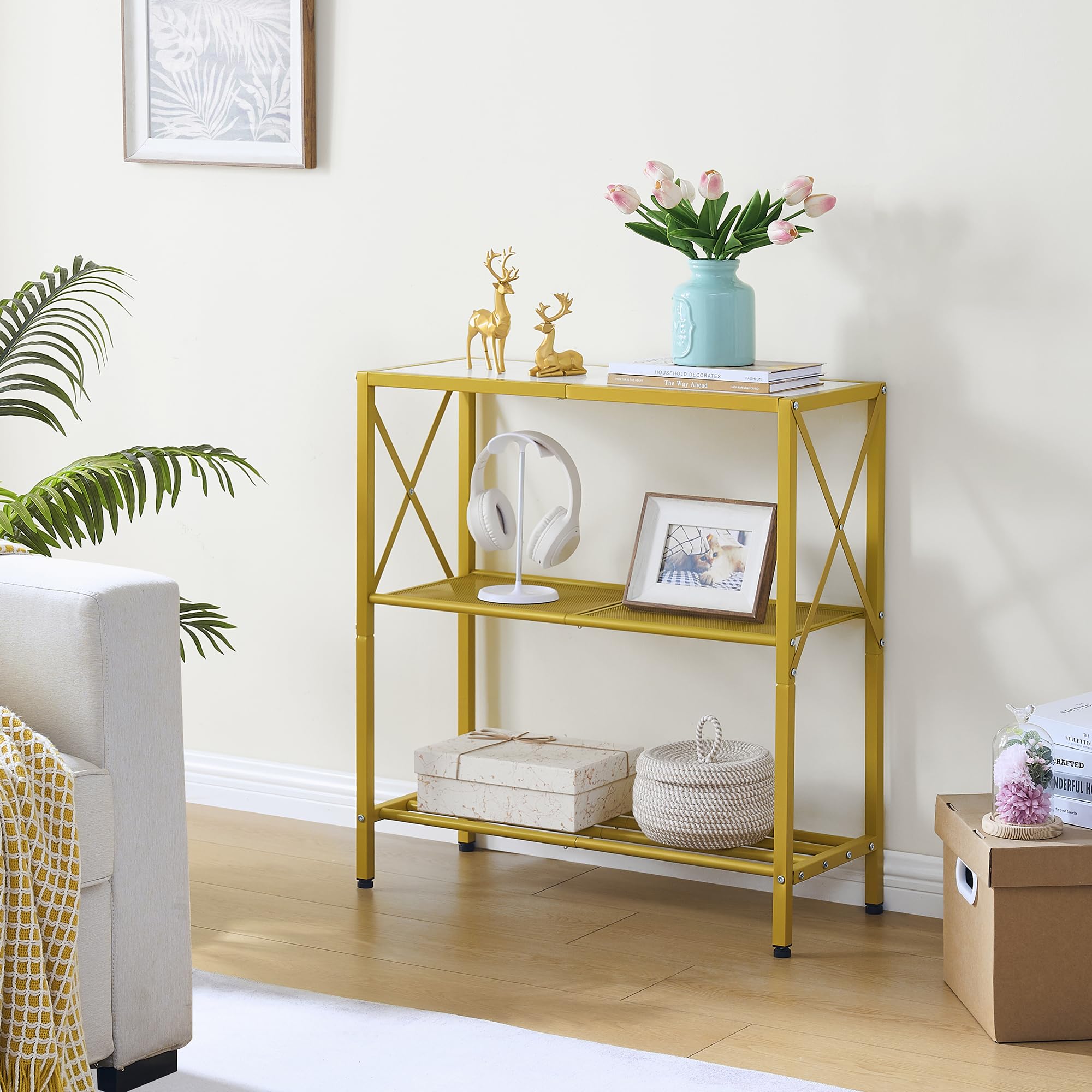 Industrial Console Table, 3 Tier Entryway Table, Metal Frame, Sofa Table with Shelf