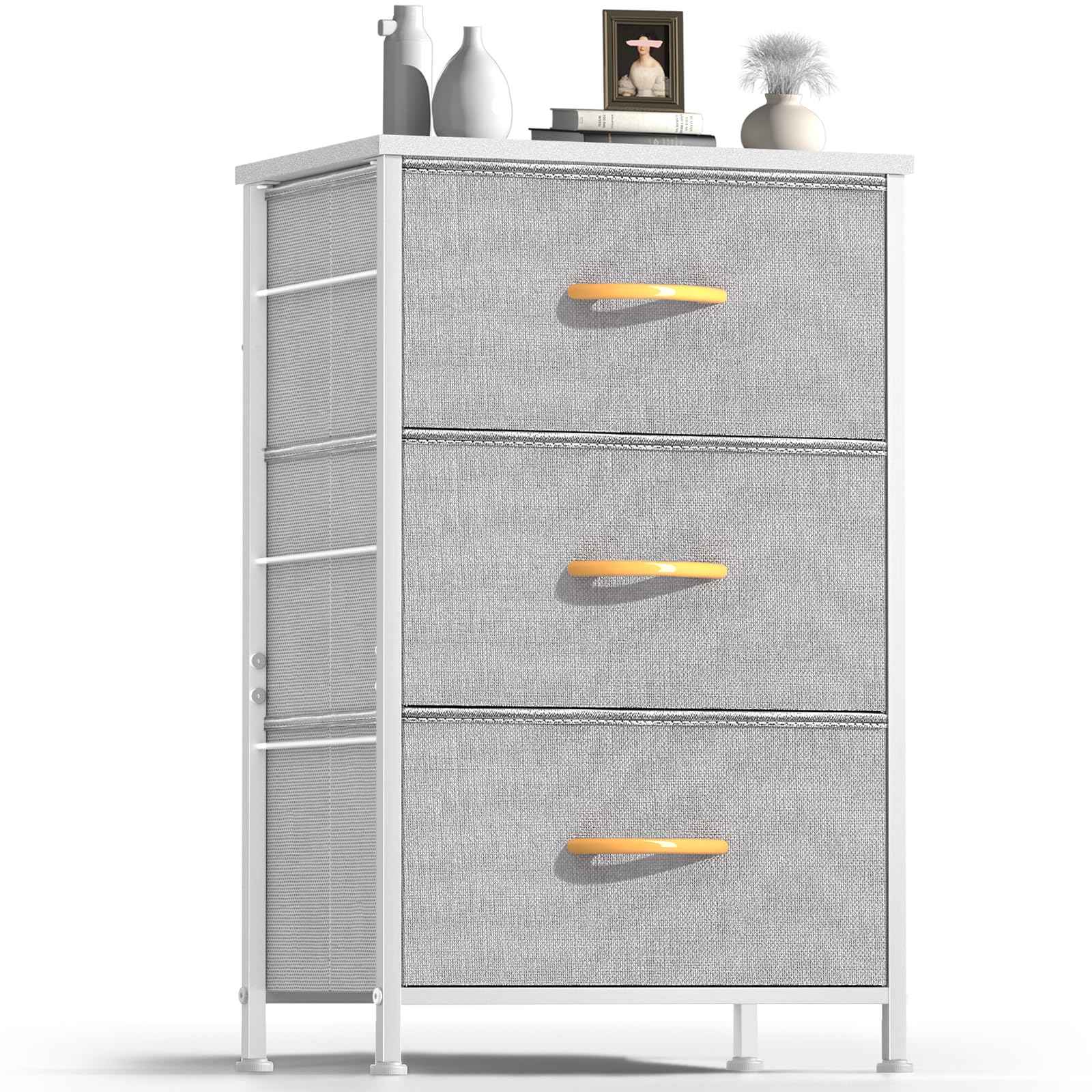 Dresser for Bedroom, 3 Chest of Drawers, Fabric Nightstand