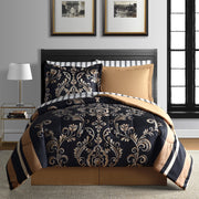 Sabrina Damask 8-Piece Bed-in-a-Bag Comforter Set - Queen, Black/Gold
