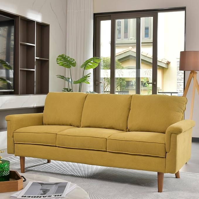 Modern Corduroy Couch with Cloud Cushion,Comfy 3 Seater Sofa