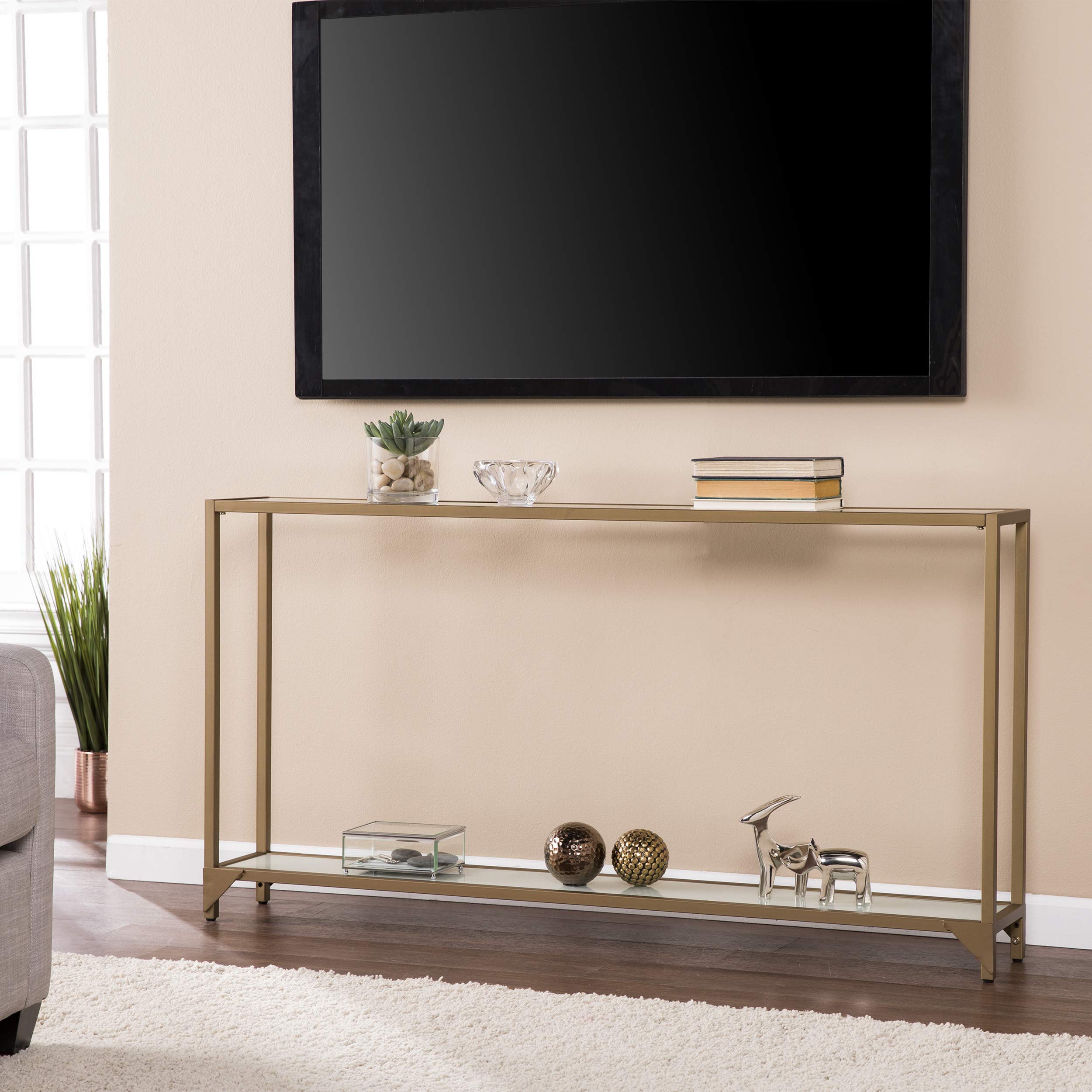 Bergen 56 inches Long Narrow Metal Console Table, Open Concept Living Space