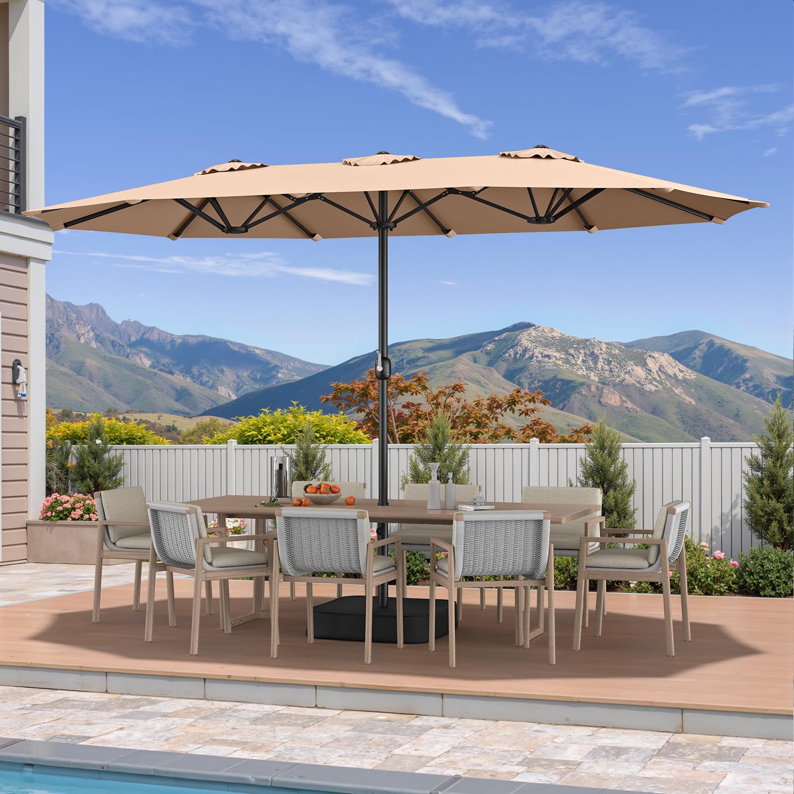 15ft Patio Umbrella with Base Included, Extra Large Shade Area