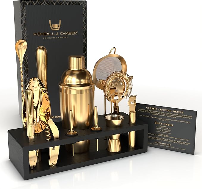 13-Piece Cobbler Cocktail Shaker Set: Black Polished Stainless Steel Bartender Kit For