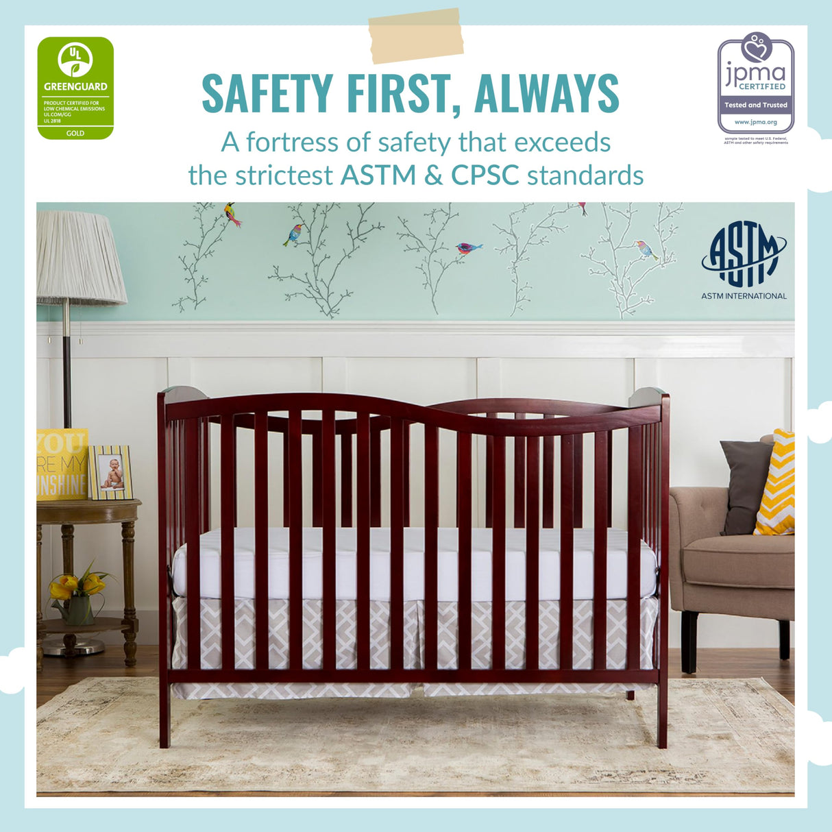 Chelsea 5-In-1 Convertible Crib In Cherry, JPMA Certified