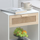 White Rattan Nightstand, Modern Nightstand with Rattan Drawer