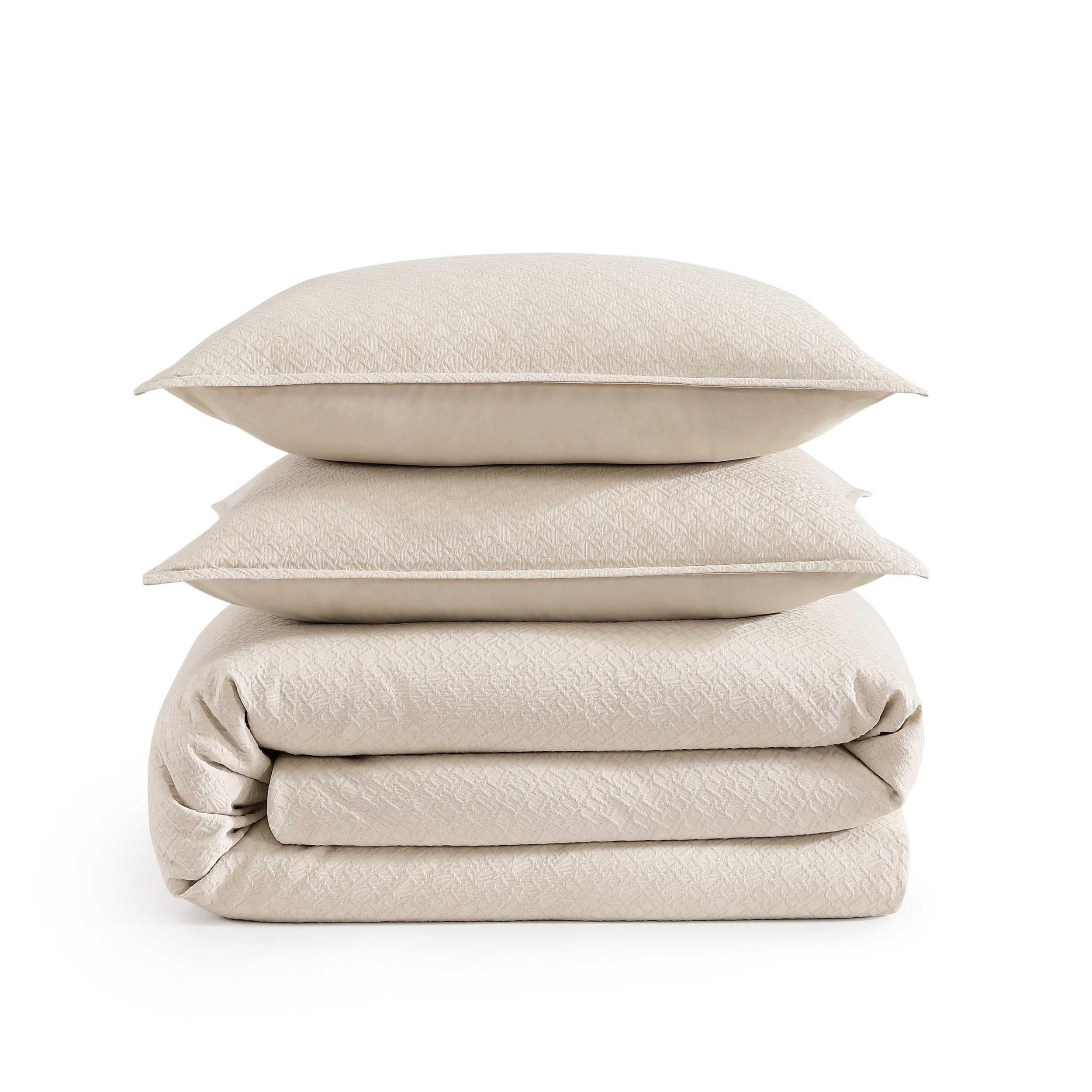 Cotton Matelassé Comforter Set - Full/Queen Beige Textured Bedding with Shams