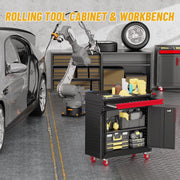 Rolling Garage Cabinets, Garage Storage Cabinet with Wheels and Workbench